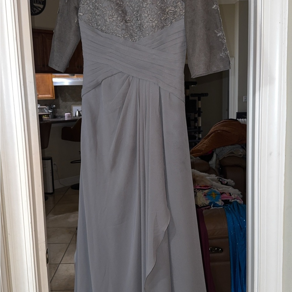 David's Bridal Gray Long Sleeve Lace Dress